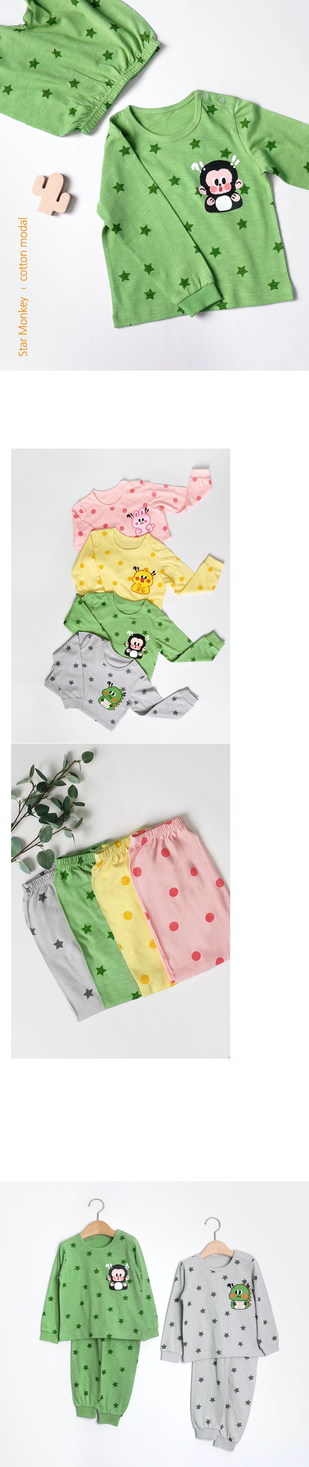 韓國 Mellisse - 韓製莫代爾透氣長袖家居服-星星猴子