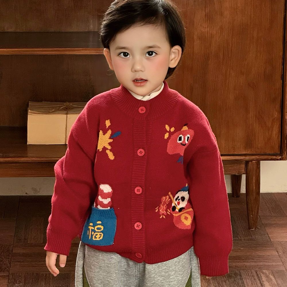 純棉燈籠煙火針織外套-紅色