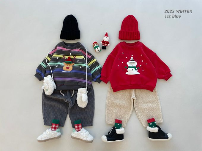 韓國 First Blue - 小熊雪人長袖上衣/聖誕節