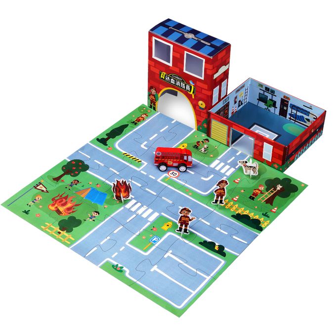 小小村莊DIY—變身熱血消防員(附主題書+人偶模型+拼圖+木製玩具車)