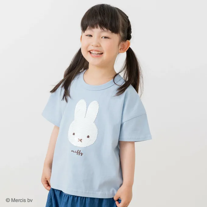 日本 Chil2 - 純棉 米飛兔限定短袖上衣-線條兔兔-白
