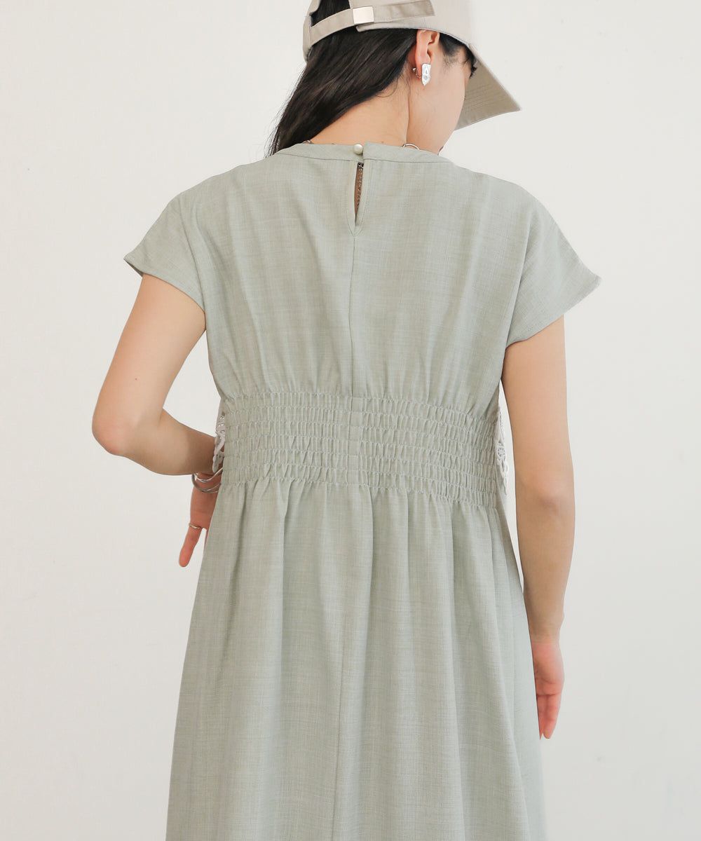 日本 Bab - 前蕾絲拼接短袖洋裝-黑