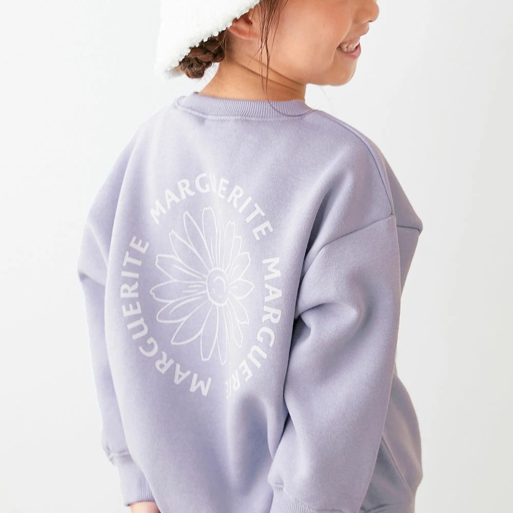 熱銷定番 裏起毛女孩印花大學長袖上衣-小雛菊-灰紫