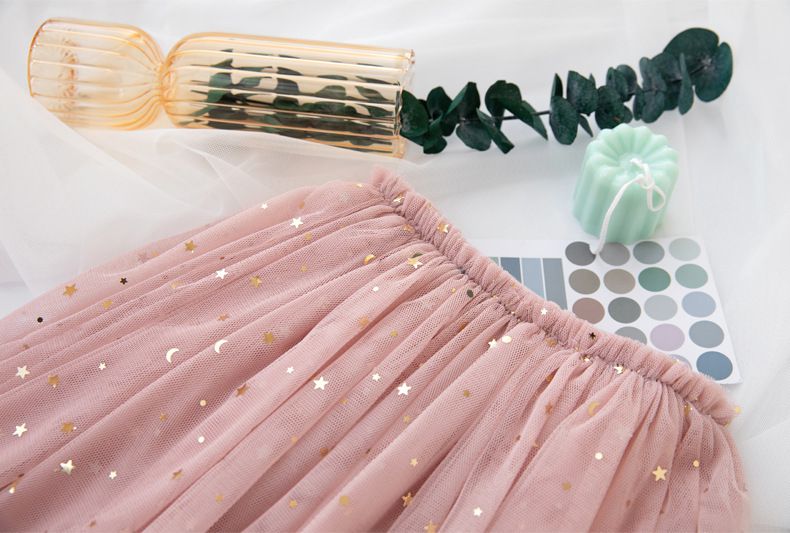 FANMOU - 假兩件亮片紗裙褲裙-星星亮片-黑色