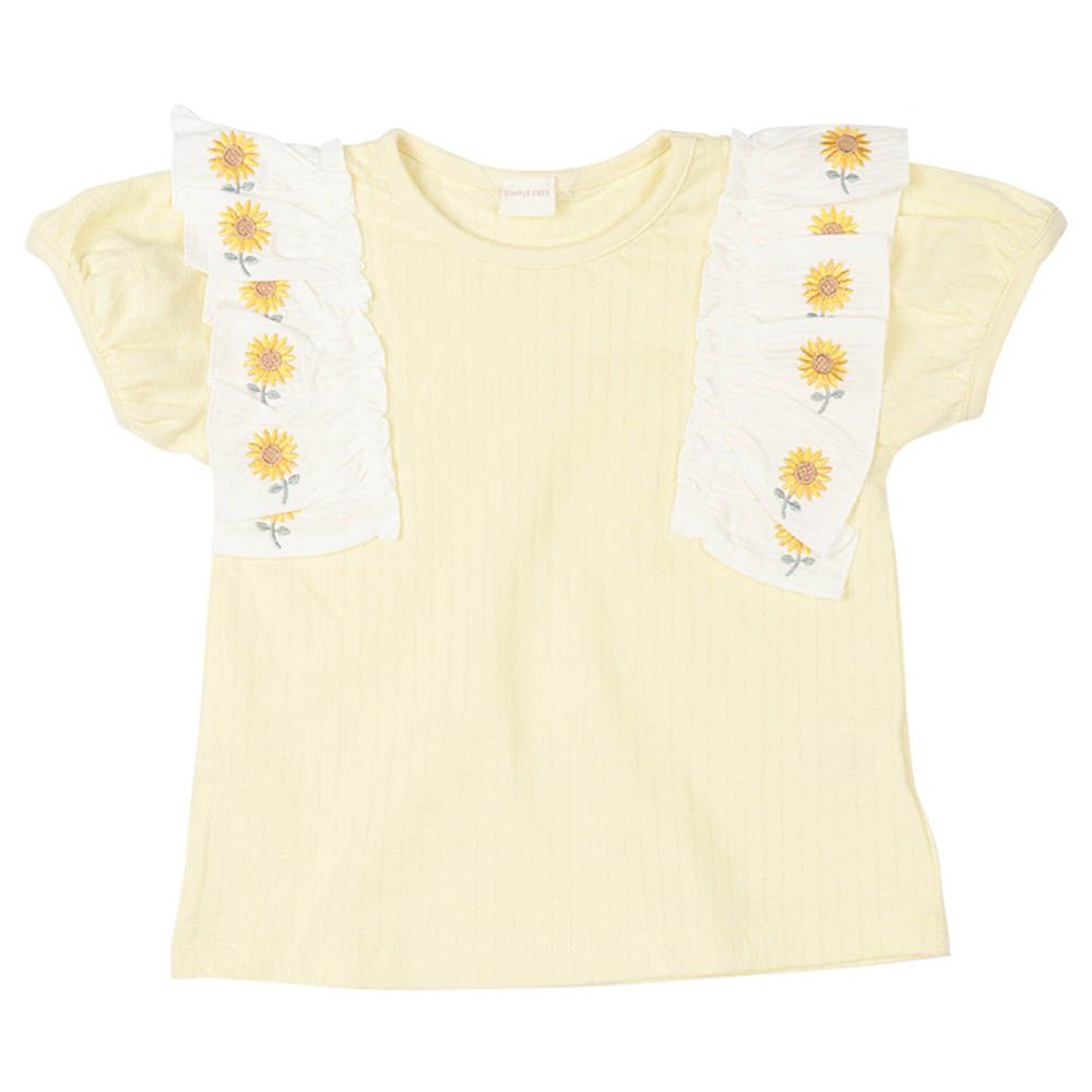 短袖T恤-袖子刺繡-黃色