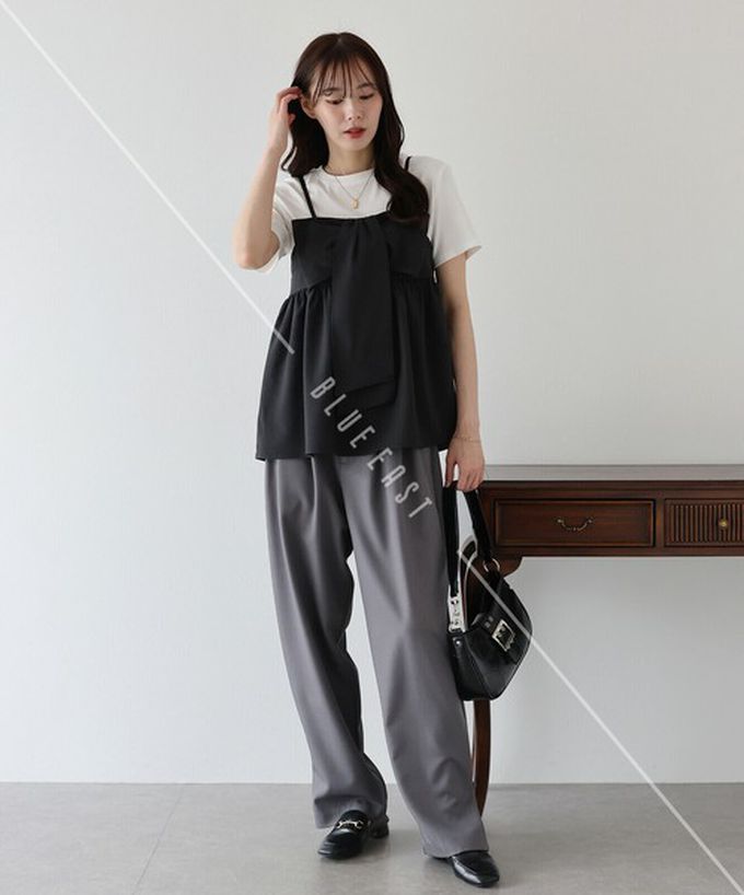 日本 BLUE EAST - 亮眼可愛蝴蝶結細肩帶上衣-黑