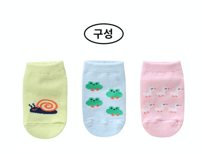 韓國 Kokacharm - 兒童短襪/襪子三入組-河邊樂園-藍X粉X黃綠
