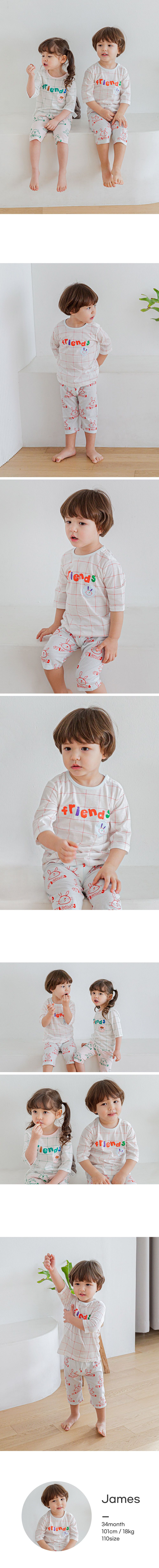 韓國 Cordi-i - 無螢光棉透氣緹花七分袖家居服-格子小狗