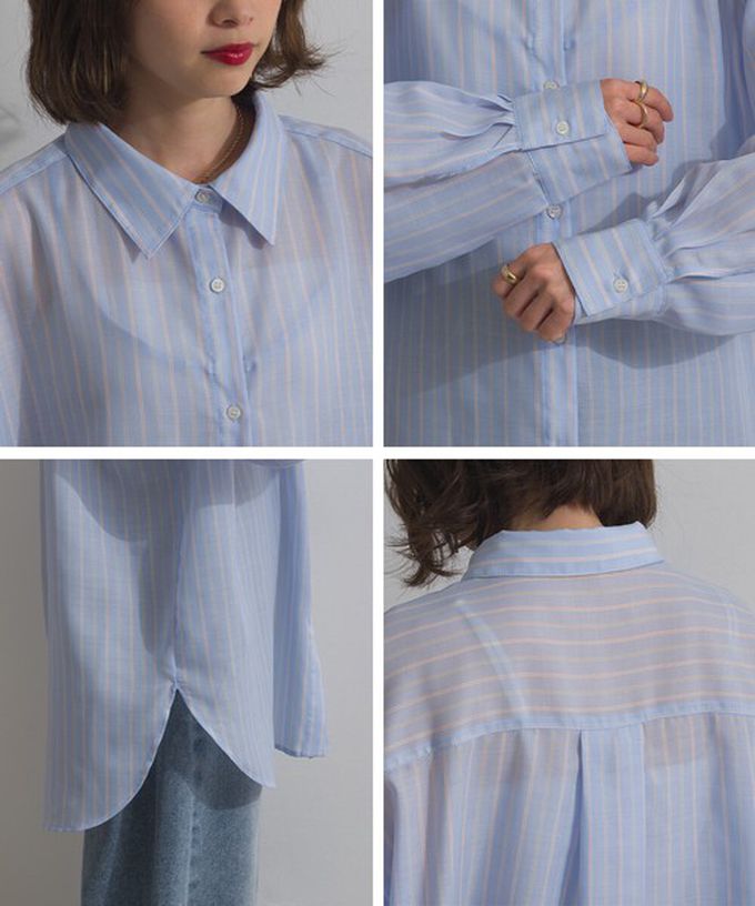 日本 ELENCARE DUE - 2way穿法輕盈透膚寬版薄襯衫-格紋-藍橘系