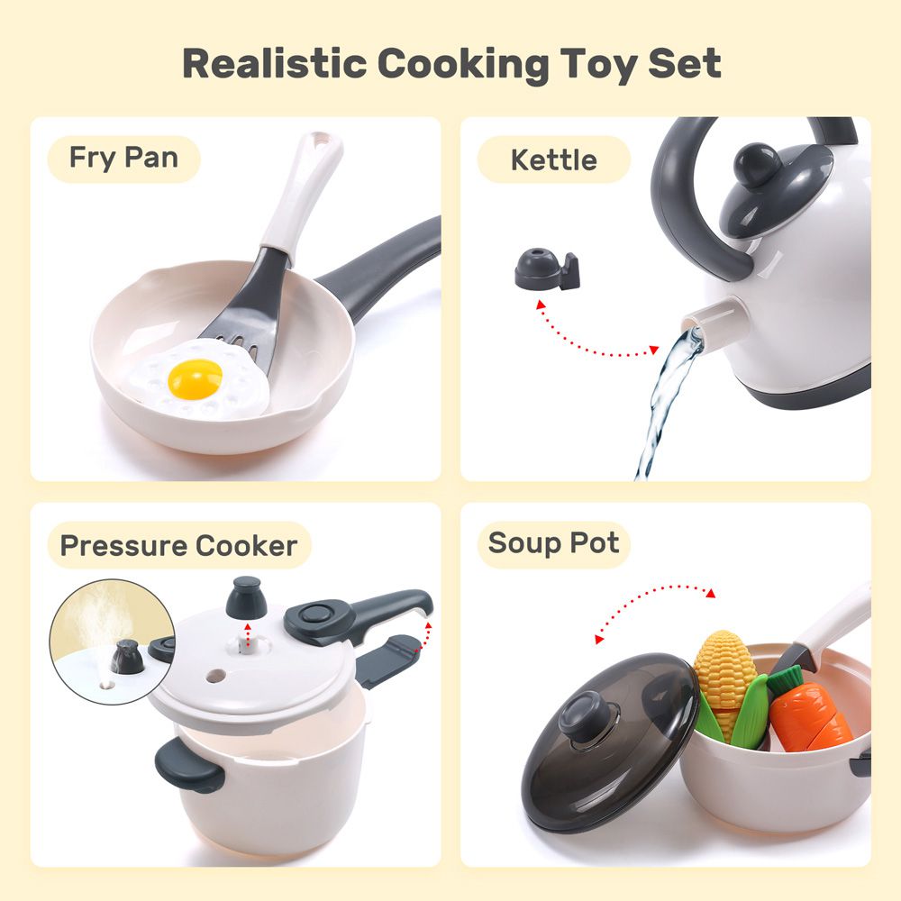 CuteStone - 仿真冒煙噴霧鍋具與家家酒切切樂套裝玩具