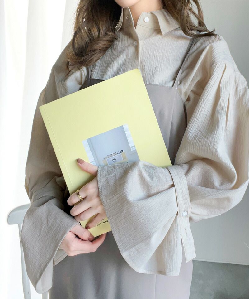 日本 Classical Elf - 氣質微透膚落肩寬袖襯衫-米白