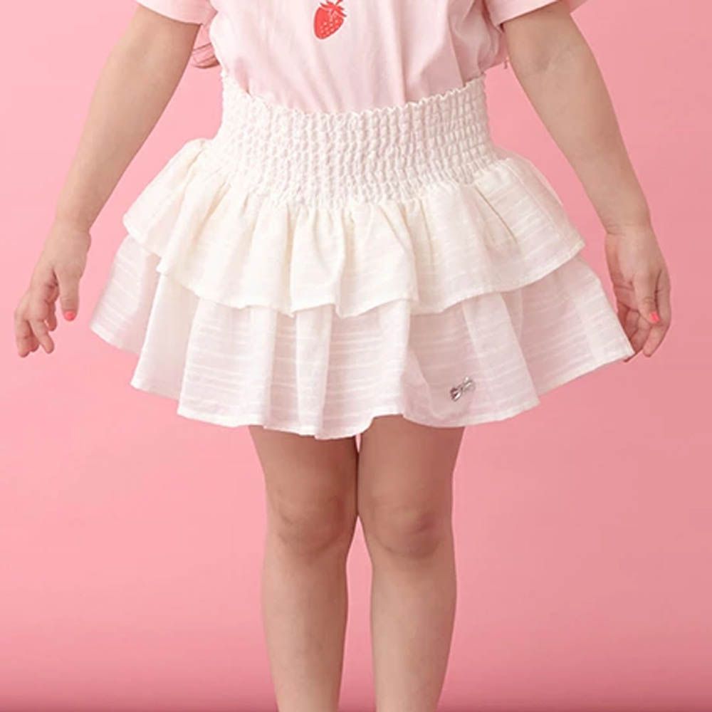 澎澎荷葉邊皺褶褲裙-白