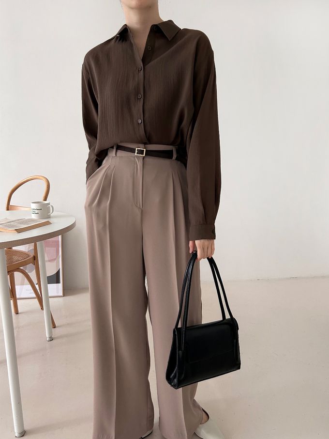 韓國女裝連線 - 質感薄透長袖翻領襯衫-白 (FREE)