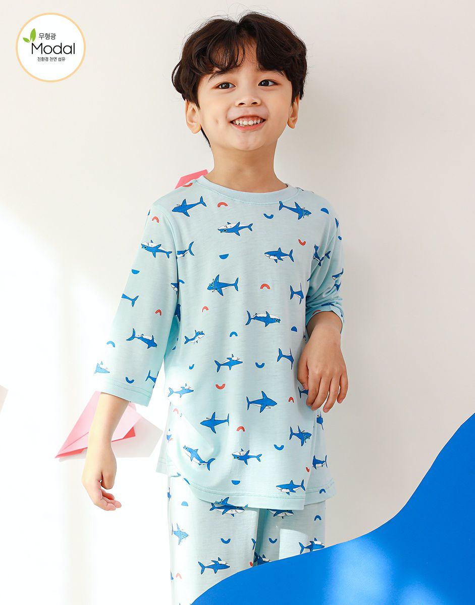 韓國 Ppippilong - 莫代爾7分袖家居服-鯊魚好朋友