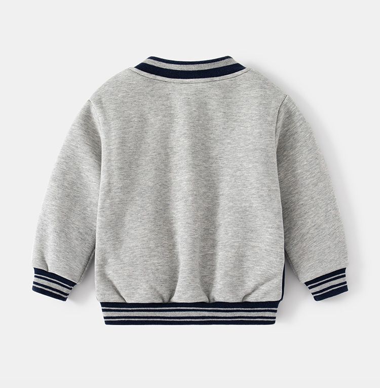 WELLKIDS - 加絨拼色休閒棒球外套-英文字A-深藍+灰