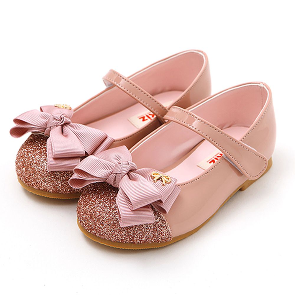 韓國 OZKIZ - 緞帶蝴蝶結漆面皮鞋-粉紅