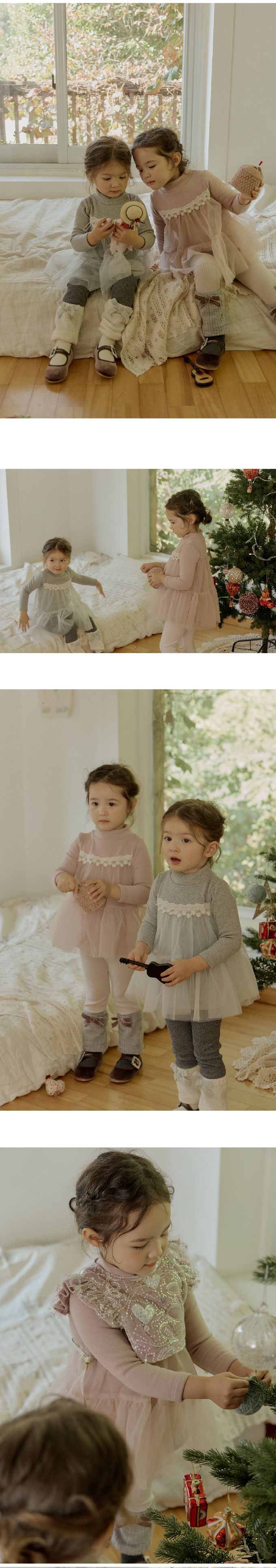 韓國 Puellaflo - 芭蕾女孩網紗拼接連身短洋裝-藕粉