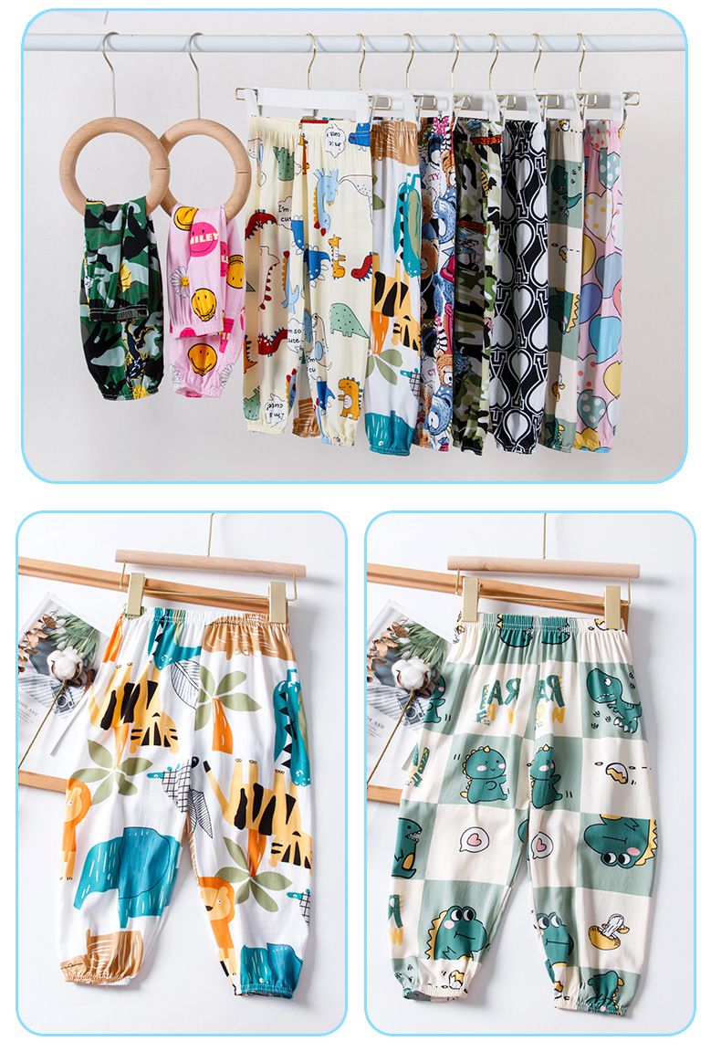 純棉休閒防蚊褲/空調褲-方格恐龍-綠+杏