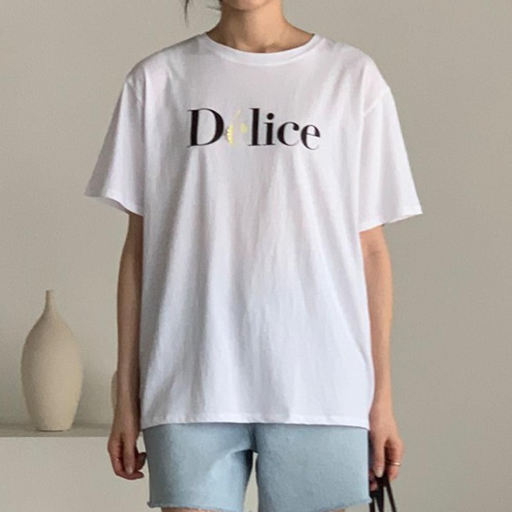 韓國女裝連線 - Delice字印短袖上衣-白 (FREE)