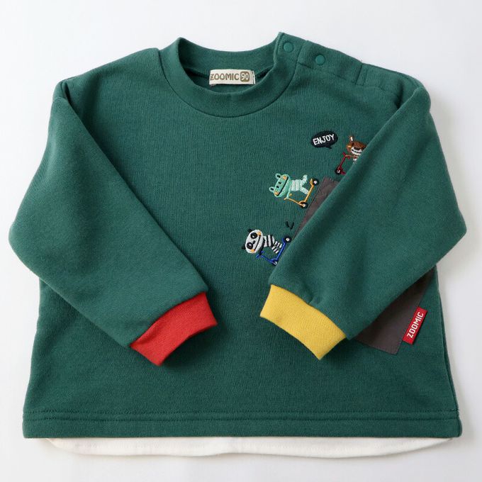 日本 ZOOLAND - 俏皮動物滑板車裏毛長袖上衣-灰