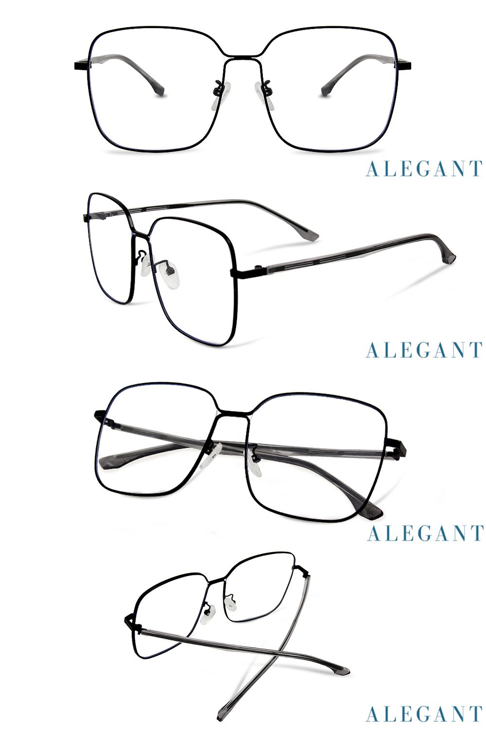 ALEGANT - 燕尾黑幾何圓弧修飾多邊設計金屬框UV400濾藍光眼鏡