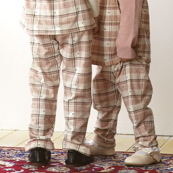 日本 ZOOLAND - 甜蜜愛心氣質格紋長褲-杏白粉