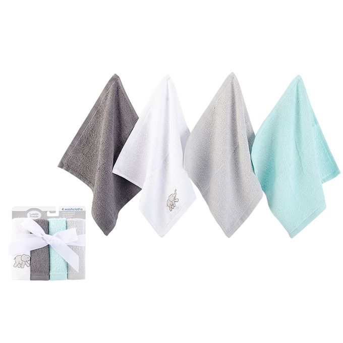 美國 Luvable Friends - 甜蜜寶貝100%純棉多功能嬰幼兒小方巾/洗澡巾/擦嘴巾4入組_26*26cm-灰大象