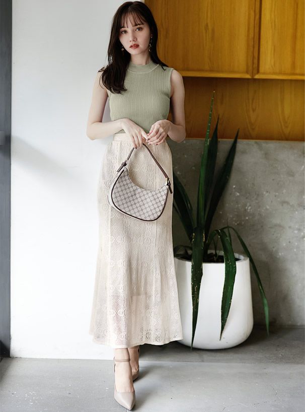 日本 GRL - 針織無袖小高領羅紋背心上衣-綠