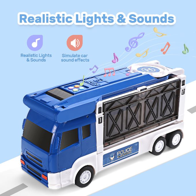 CuteStone - 兒童聲光變形警察運輸車套裝玩具20件組(福利品盒損出清)
