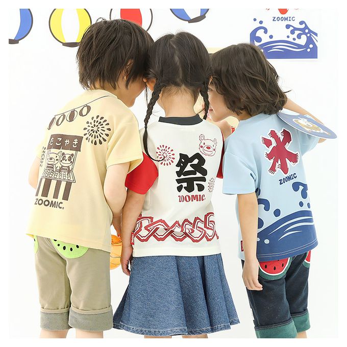 日本 ZOOLAND - 接觸涼感 夏日祭典網眼短袖上衣-團扇-海軍藍