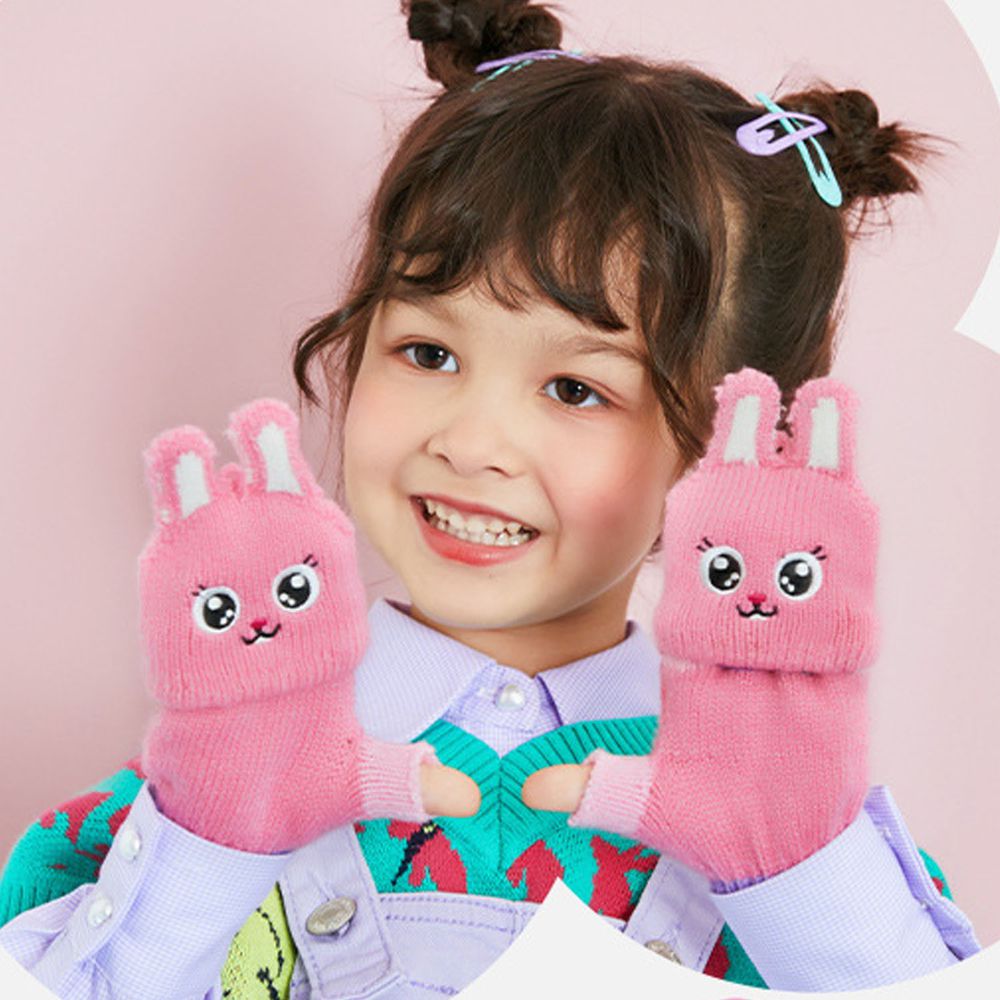 韓國lemonkid - 兒童針織五指手套-粉色兔子 (均碼(手腕直徑7.8cm))