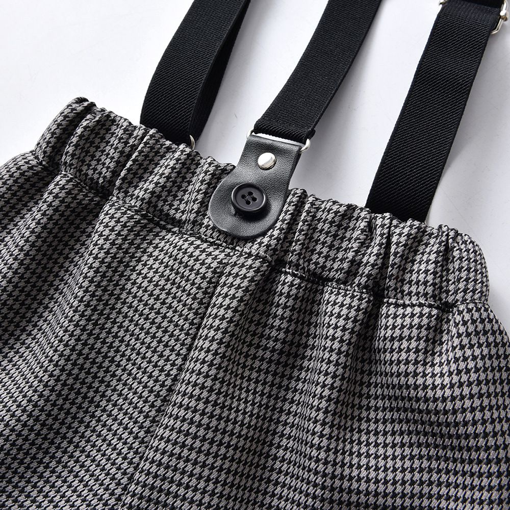 小紳士皮革馬甲吊帶套裝-無背帶款-黑色-領結顏色隨機