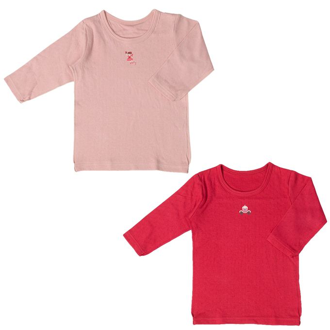 akachan honpo - 長袖圓領上衣2件組-蓬鬆棉 妖精&馬車-紅色