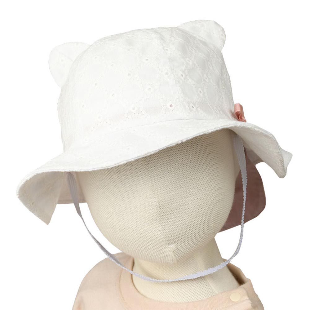 akachan honpo - 小耳朵帽-附防曬遮陽布-米白色