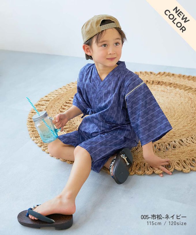 日本 devirock - 期間限定！經典日式風甚平套裝-煙火-靛藍