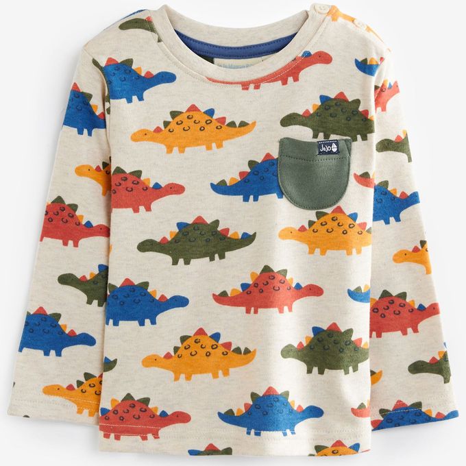 英國 JoJo Maman BeBe - 幼/兒童100%純棉長袖上衣 2 件組(可當內搭)-彩虹恐龍