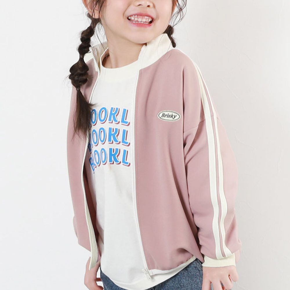 小立領側線條運動風夾克-煙燻粉