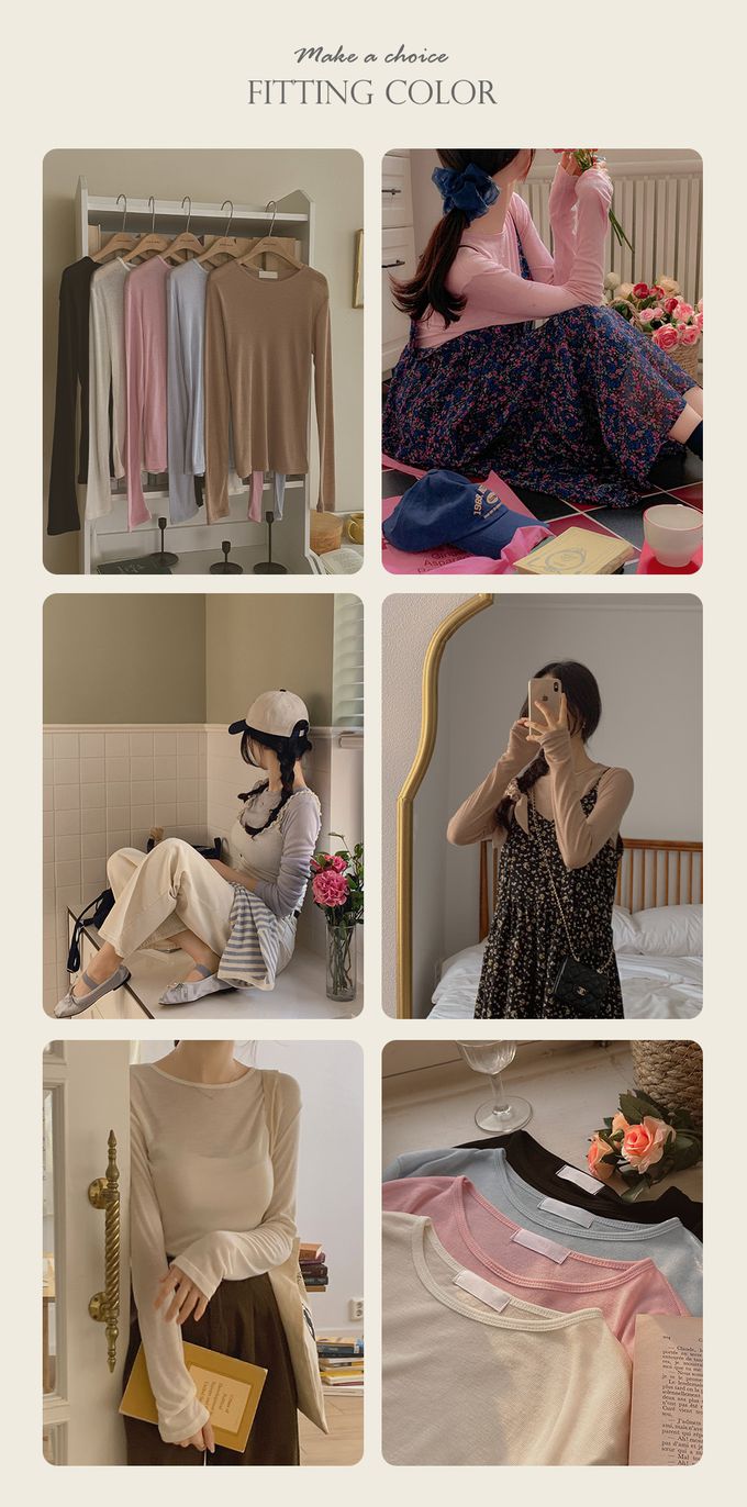 韓國女裝代購 - 搭配必備！極簡薄透長袖上衣-拿鐵咖 (FREE)