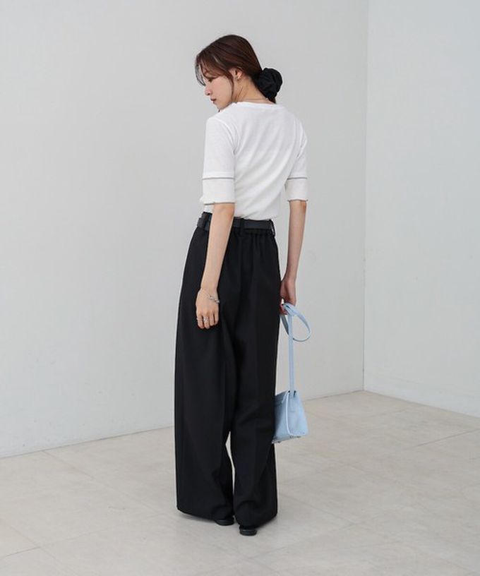 日本 Bab - 柔美線條羅紋異材質短袖上衣-黑 (M)