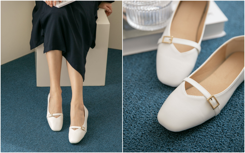 韓國 PINKELEPHANT - 金釦帶軟底低跟包鞋(1.5cm)-粉紫