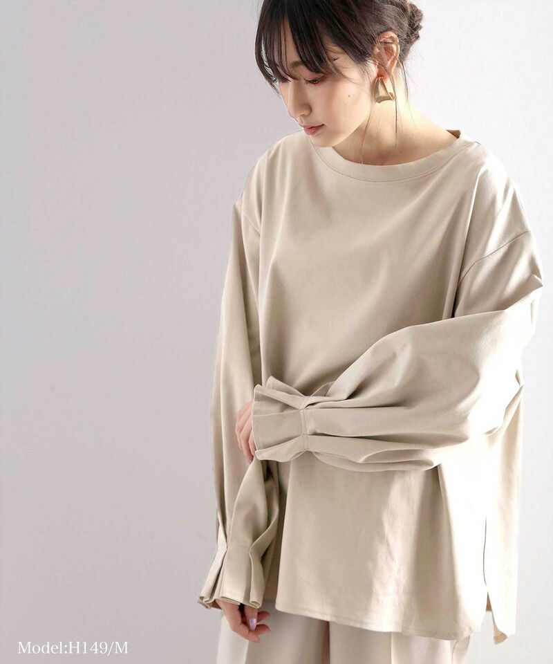 日本 Classical Elf - 100%棉 船領顯瘦糖果袖上衣-冰河灰