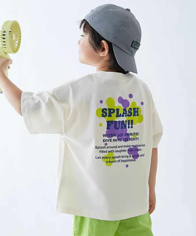 日本 devirock - 涼感速乾網眼 廓形短袖T恤-背後潑墨-藍