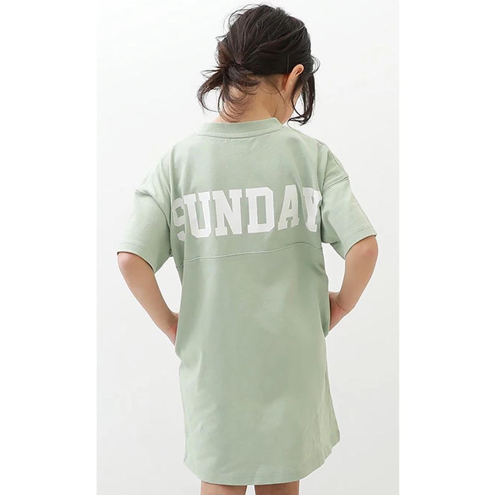 日本 devirock - 純棉簡約字母短袖洋裝-綠