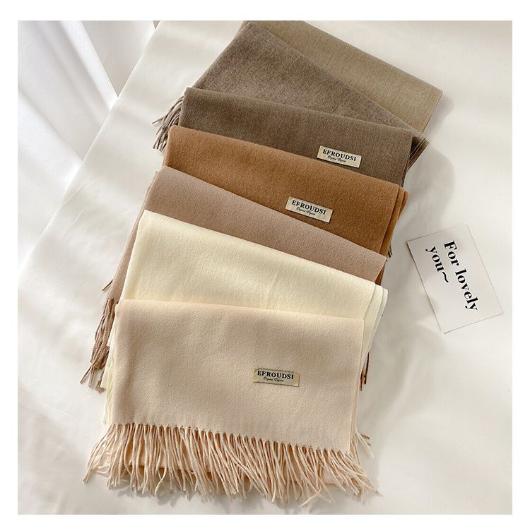 編媽精選 - 仿羊絨流蘇圍巾-薑黃色 (65x180cm)