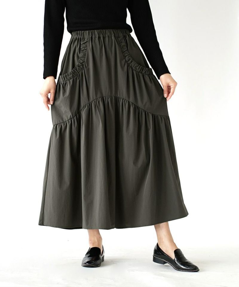 日本 zootie - 層次滾邊修身長裙-深軍綠