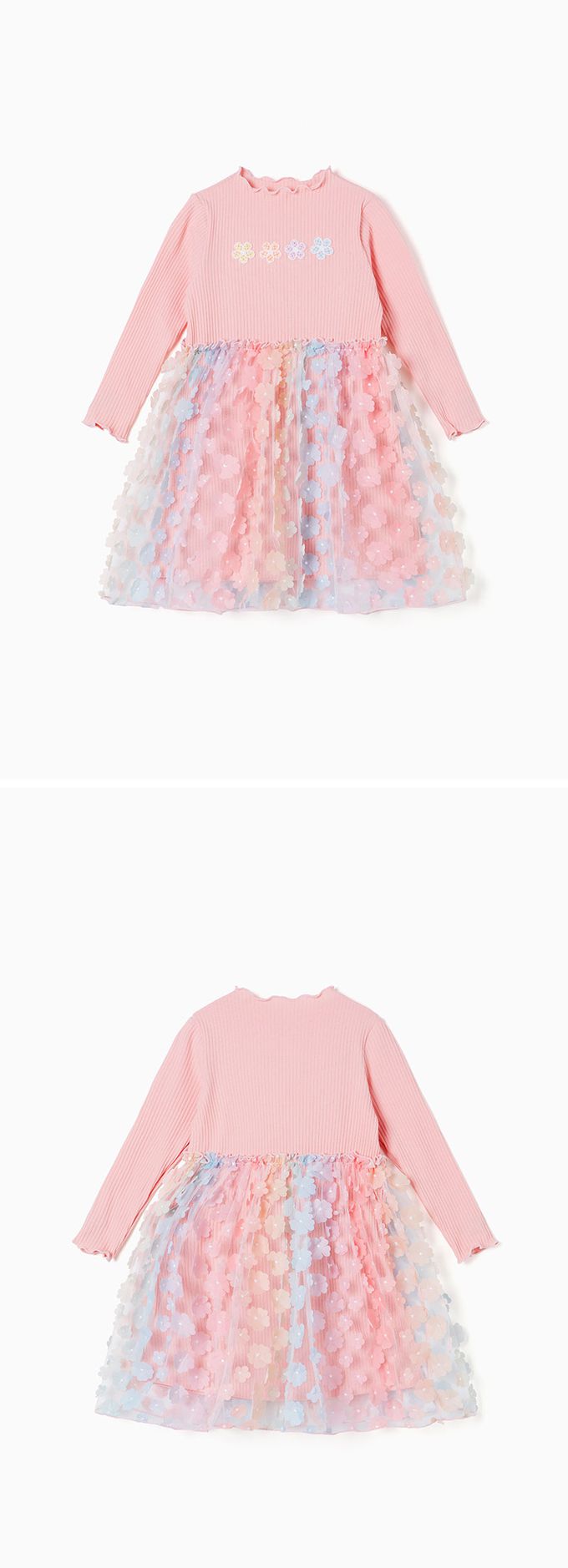 韓國 OZKIZ - 夢幻花瓣蕾絲裝飾洋裝-粉