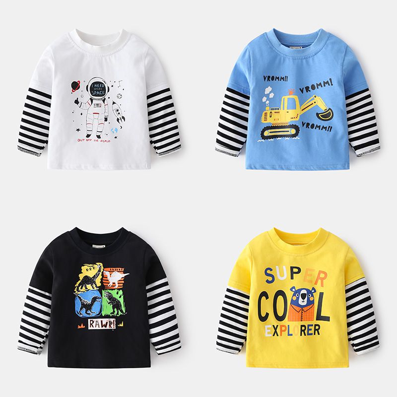 WELLKIDS - 童趣假兩件圓領長袖上衣-英文字熊熊-黃色