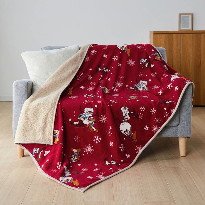 日本千趣會 - 迪士尼印花 極柔軟保暖毛毯/蓋毯-奇奇蒂蒂-酒紅