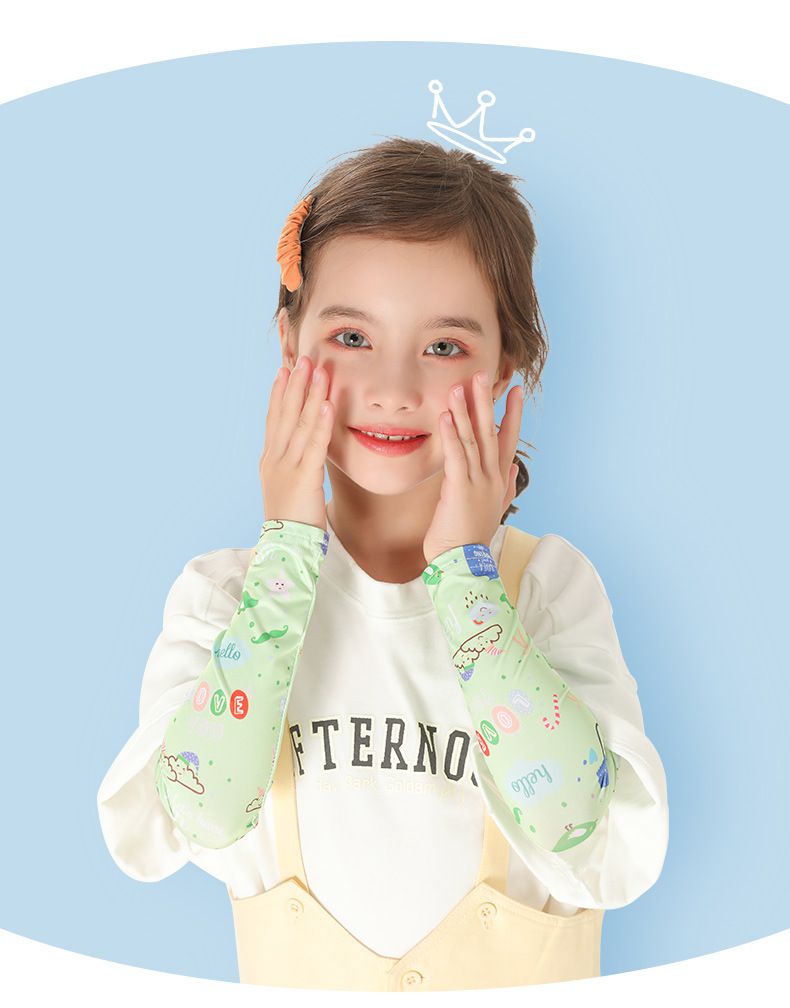 冰絲防曬兒童袖套-繽紛塗鴉-藍色 (長31cm)