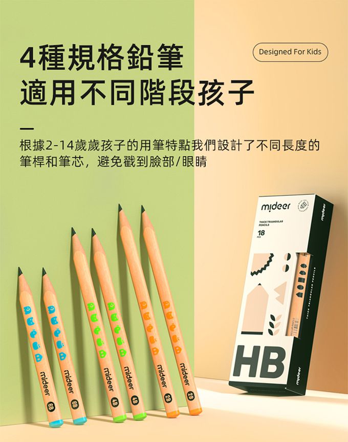 MiDeer - 兒童專用三角鉛筆-HB(18PCS)
